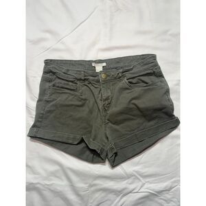 H&M Cuffed Stretch Twill Olive Green Denim-Style Jean Shorts